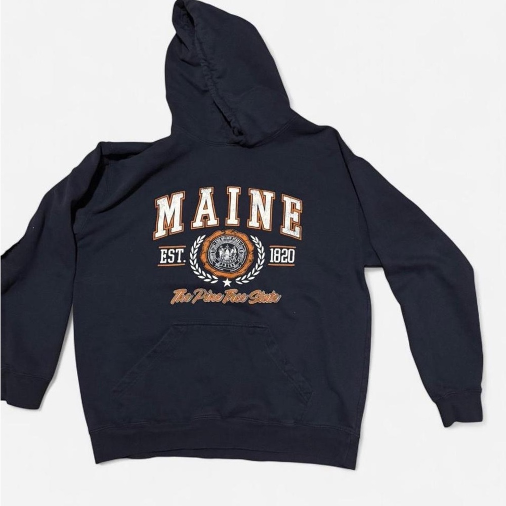 Champion Navy Hoodie with White and Orange Print